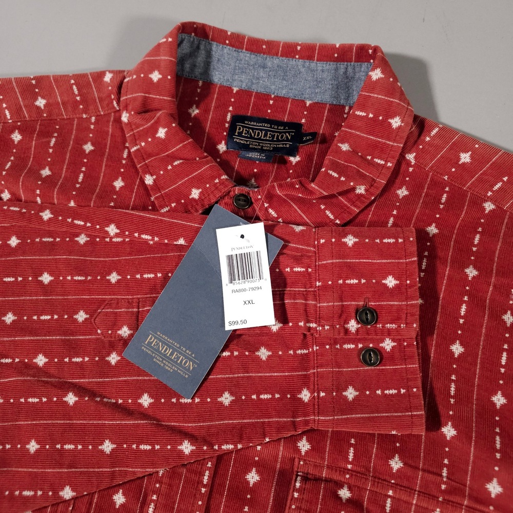 Pendleton Corduroy Shirt Mens XXL Red Southwestern Geometric Stripe NWT RA800